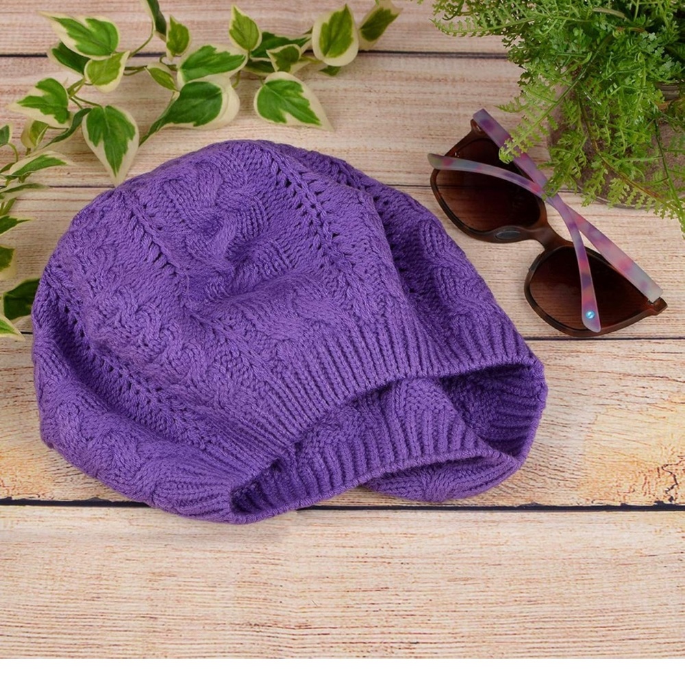 Purple Soft Beanie, Chic, and Lightweight Crochet Knitted Style Beani… - Picture 4 of 4